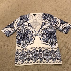 Talbots V-neck, short sleeve, button front sweater